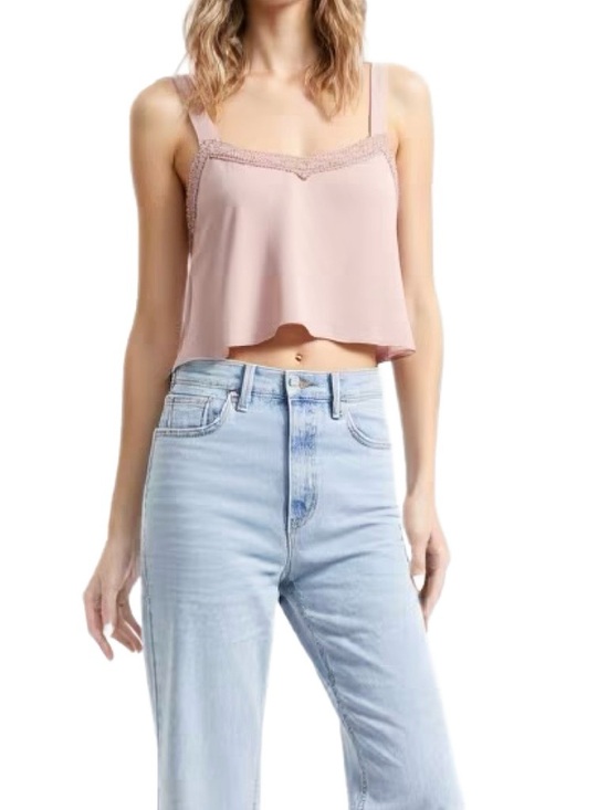 Urban Outfitters Tops - Urban Outfitters Satin Blush Pink Cropped Lace Trim Camisole Size X Small